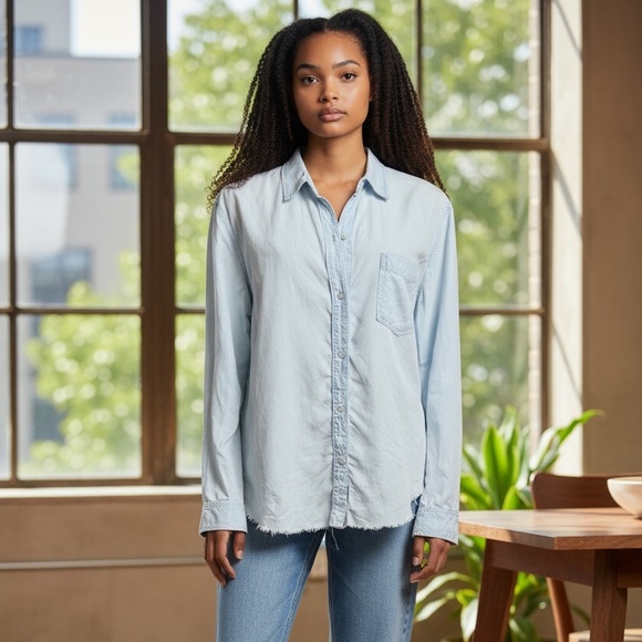 Rails Tops - Rails Ingrid Raw Light Vintage Shirt Size Large Tencel Denim Long Sleeves